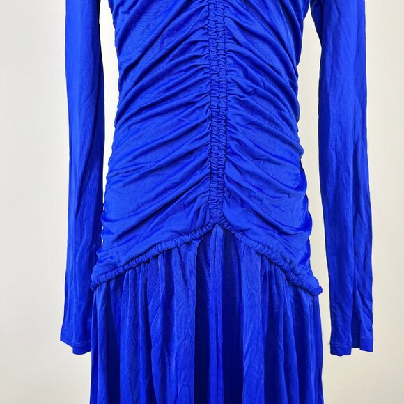 NWOT Farm Rio V Neckline Ruched Blue Maxi Dress Long Sleeves Size M - Picture 4 of 12